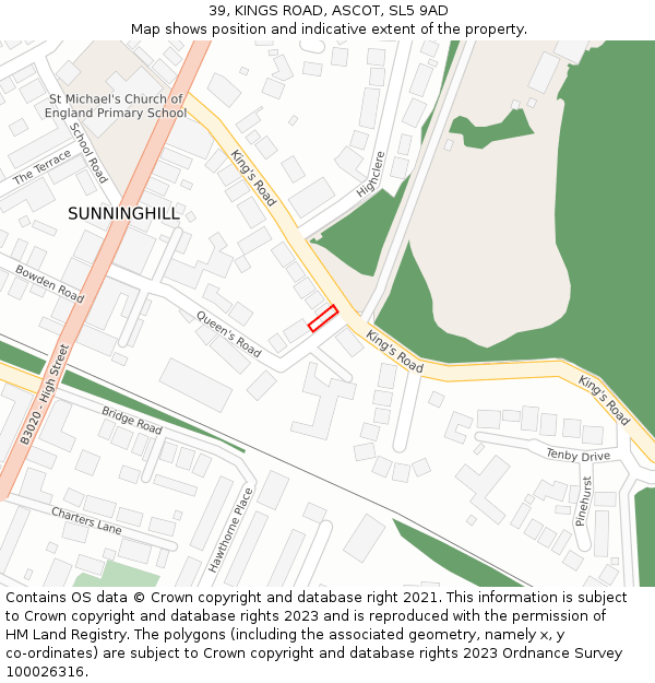 39, KINGS ROAD, ASCOT, SL5 9AD: Location map and indicative extent of plot