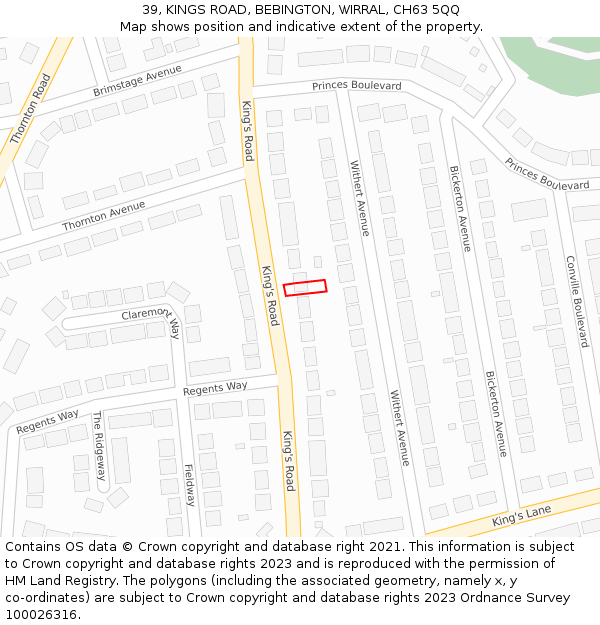 39, KINGS ROAD, BEBINGTON, WIRRAL, CH63 5QQ: Location map and indicative extent of plot