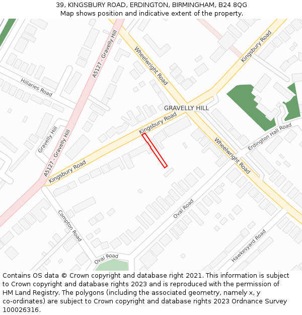 39, KINGSBURY ROAD, ERDINGTON, BIRMINGHAM, B24 8QG: Location map and indicative extent of plot