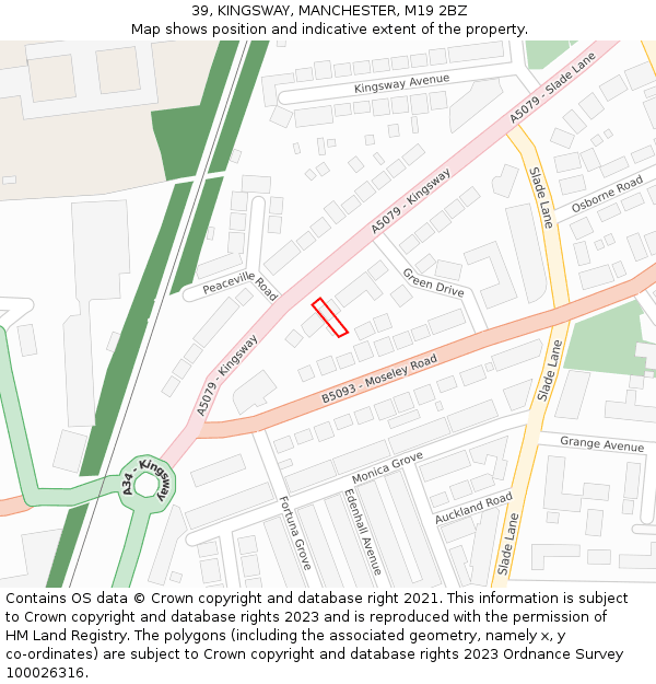 39, KINGSWAY, MANCHESTER, M19 2BZ: Location map and indicative extent of plot