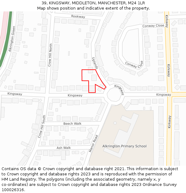 39, KINGSWAY, MIDDLETON, MANCHESTER, M24 1LR: Location map and indicative extent of plot