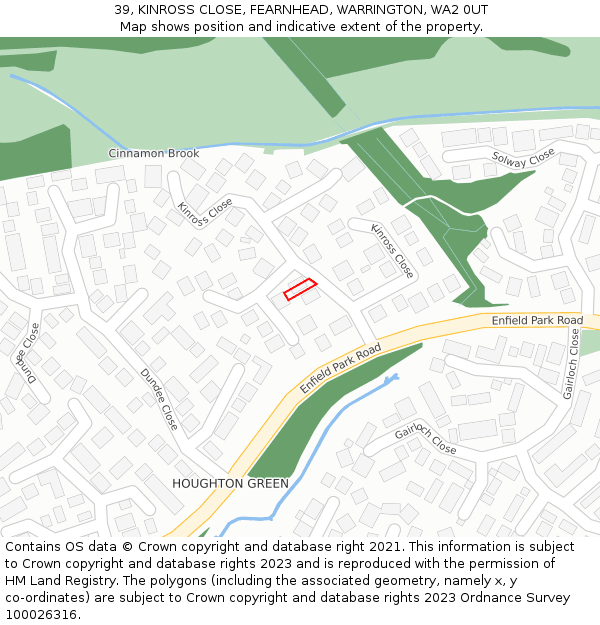 39, KINROSS CLOSE, FEARNHEAD, WARRINGTON, WA2 0UT: Location map and indicative extent of plot