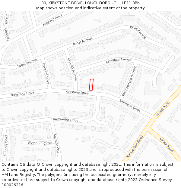 39, KIRKSTONE DRIVE, LOUGHBOROUGH, LE11 3RN: Location map and indicative extent of plot