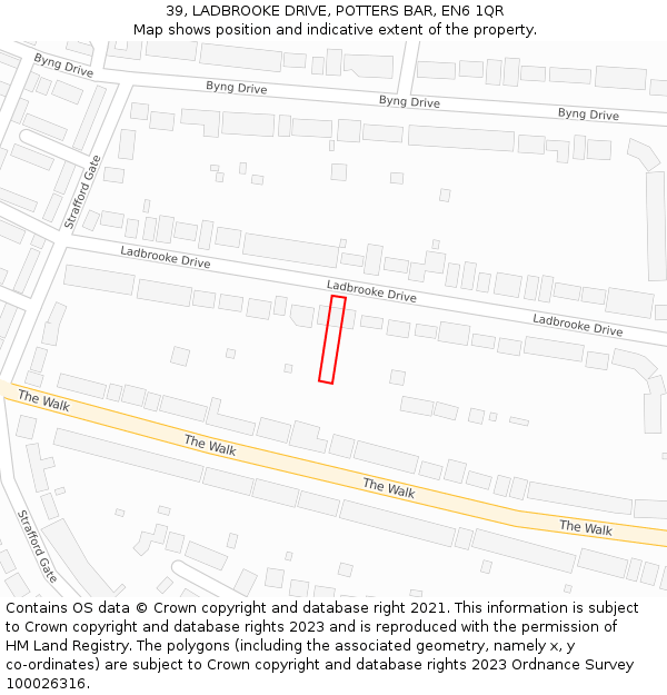 39, LADBROOKE DRIVE, POTTERS BAR, EN6 1QR: Location map and indicative extent of plot