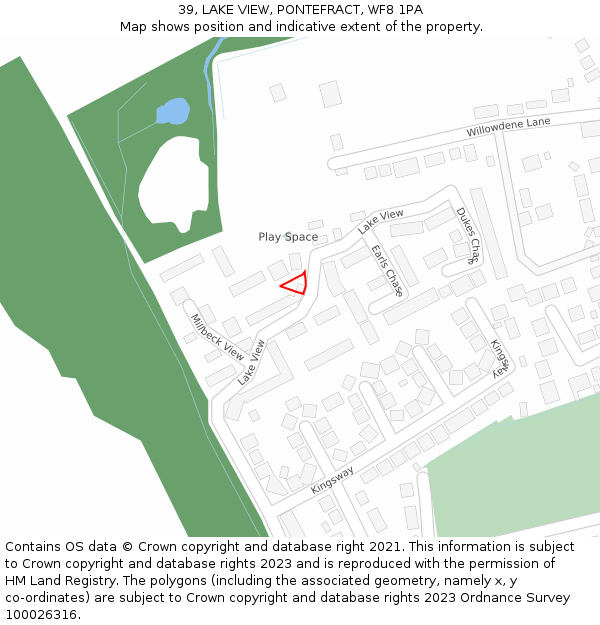 39, LAKE VIEW, PONTEFRACT, WF8 1PA: Location map and indicative extent of plot