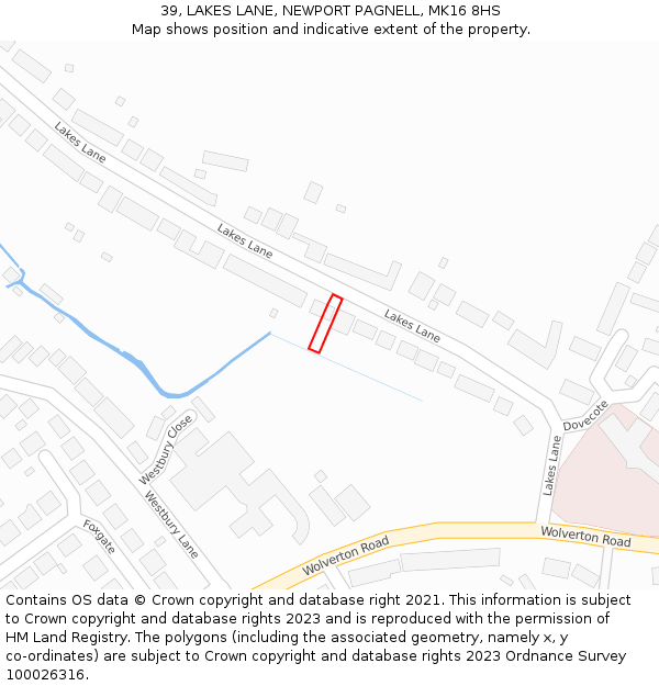 39, LAKES LANE, NEWPORT PAGNELL, MK16 8HS: Location map and indicative extent of plot