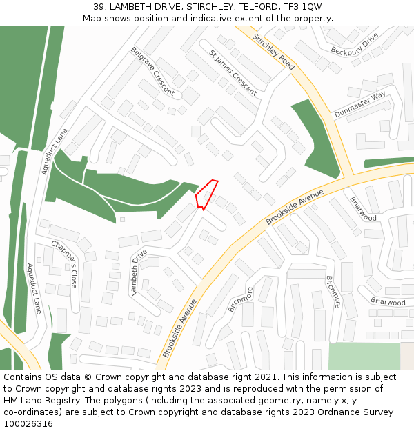 39, LAMBETH DRIVE, STIRCHLEY, TELFORD, TF3 1QW: Location map and indicative extent of plot