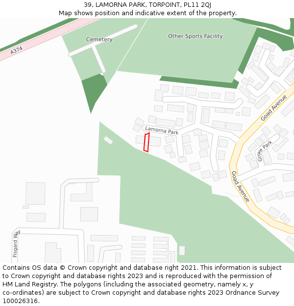 39, LAMORNA PARK, TORPOINT, PL11 2QJ: Location map and indicative extent of plot