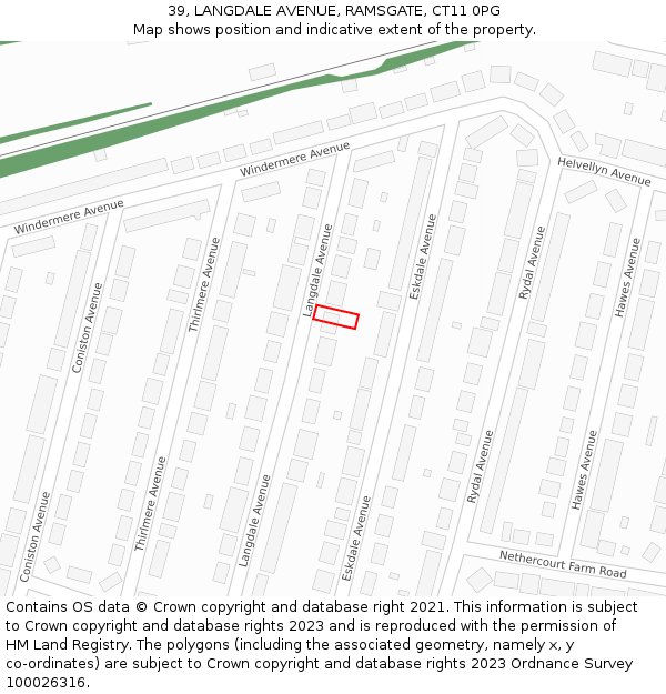 39, LANGDALE AVENUE, RAMSGATE, CT11 0PG: Location map and indicative extent of plot