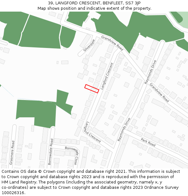 39, LANGFORD CRESCENT, BENFLEET, SS7 3JP: Location map and indicative extent of plot