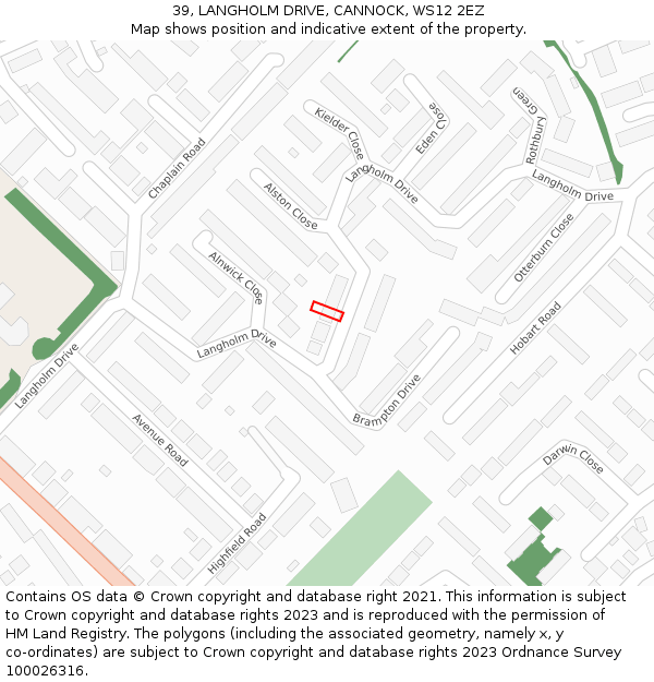 39, LANGHOLM DRIVE, CANNOCK, WS12 2EZ: Location map and indicative extent of plot