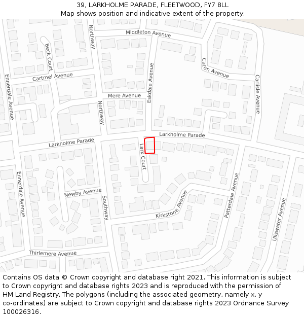 39, LARKHOLME PARADE, FLEETWOOD, FY7 8LL: Location map and indicative extent of plot