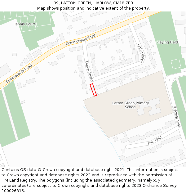 39, LATTON GREEN, HARLOW, CM18 7ER: Location map and indicative extent of plot