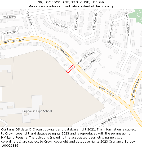 39, LAVEROCK LANE, BRIGHOUSE, HD6 2NP: Location map and indicative extent of plot