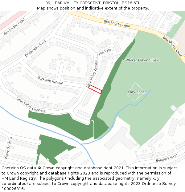 39, LEAP VALLEY CRESCENT, BRISTOL, BS16 6TL: Location map and indicative extent of plot