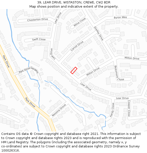 39, LEAR DRIVE, WISTASTON, CREWE, CW2 8DR: Location map and indicative extent of plot