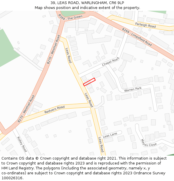 39, LEAS ROAD, WARLINGHAM, CR6 9LP: Location map and indicative extent of plot