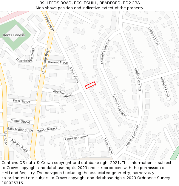 39, LEEDS ROAD, ECCLESHILL, BRADFORD, BD2 3BA: Location map and indicative extent of plot