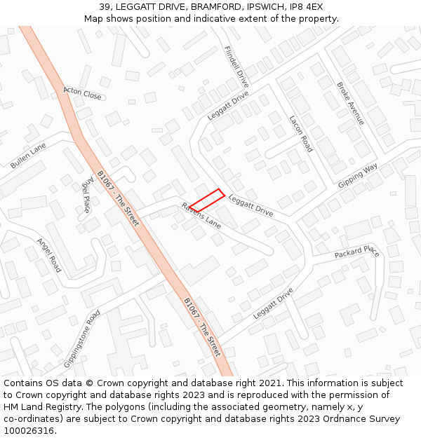 39, LEGGATT DRIVE, BRAMFORD, IPSWICH, IP8 4EX: Location map and indicative extent of plot