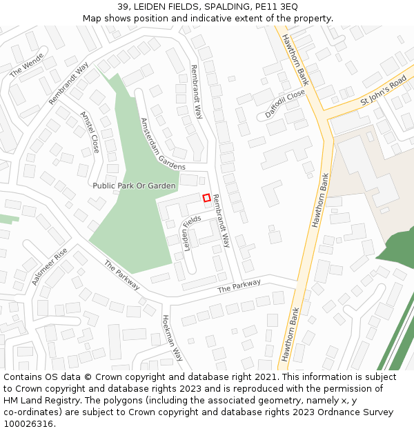 39, LEIDEN FIELDS, SPALDING, PE11 3EQ: Location map and indicative extent of plot