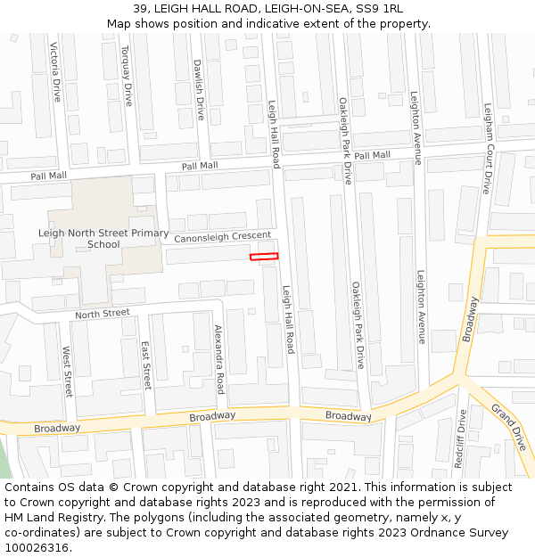 39, LEIGH HALL ROAD, LEIGH-ON-SEA, SS9 1RL: Location map and indicative extent of plot