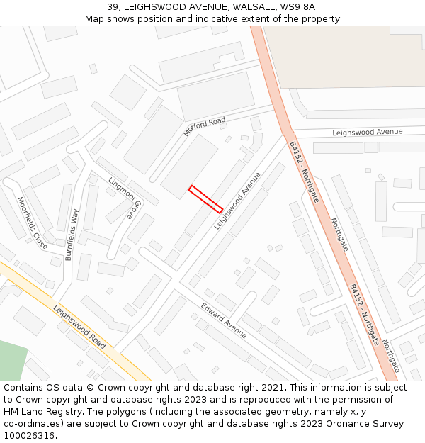 39, LEIGHSWOOD AVENUE, WALSALL, WS9 8AT: Location map and indicative extent of plot