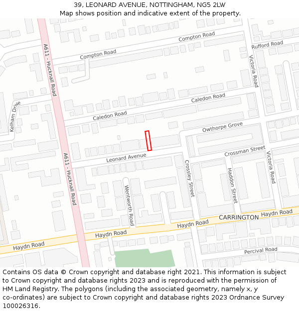 39, LEONARD AVENUE, NOTTINGHAM, NG5 2LW: Location map and indicative extent of plot