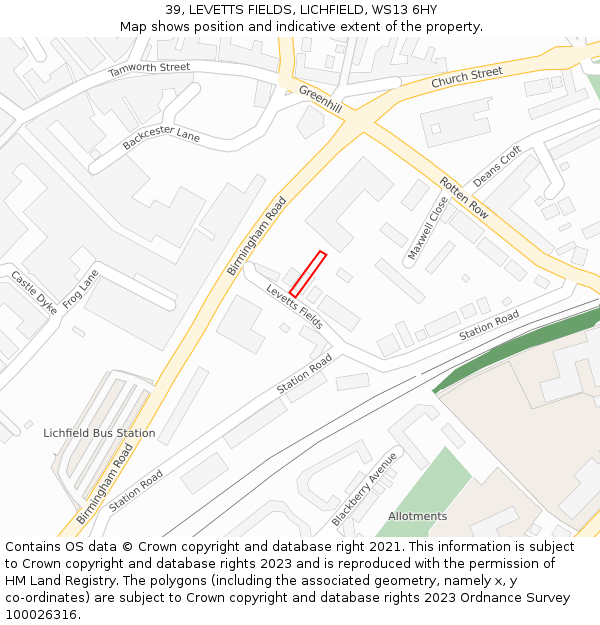 39, LEVETTS FIELDS, LICHFIELD, WS13 6HY: Location map and indicative extent of plot