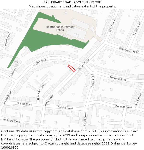 39, LIBRARY ROAD, POOLE, BH12 2BE: Location map and indicative extent of plot