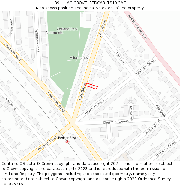 39, LILAC GROVE, REDCAR, TS10 3AZ: Location map and indicative extent of plot