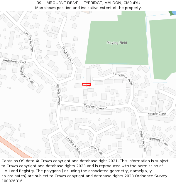 39, LIMBOURNE DRIVE, HEYBRIDGE, MALDON, CM9 4YU: Location map and indicative extent of plot