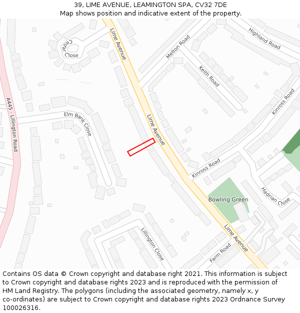 39, LIME AVENUE, LEAMINGTON SPA, CV32 7DE: Location map and indicative extent of plot