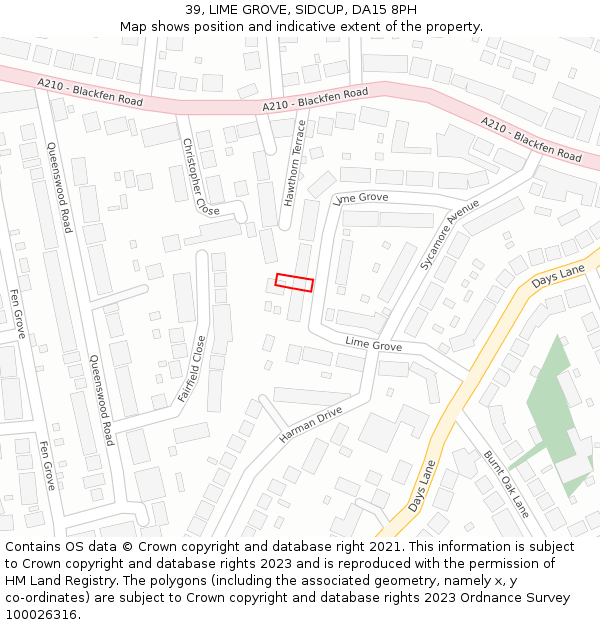 39, LIME GROVE, SIDCUP, DA15 8PH: Location map and indicative extent of plot