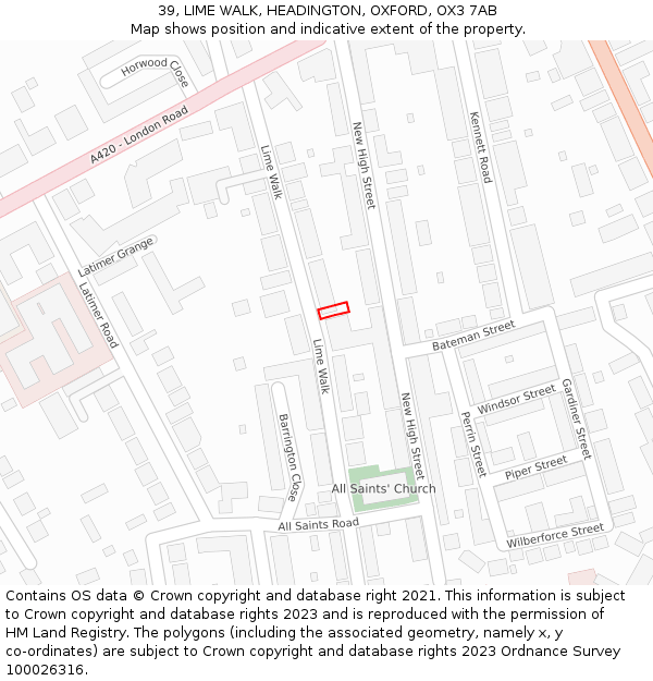 39, LIME WALK, HEADINGTON, OXFORD, OX3 7AB: Location map and indicative extent of plot