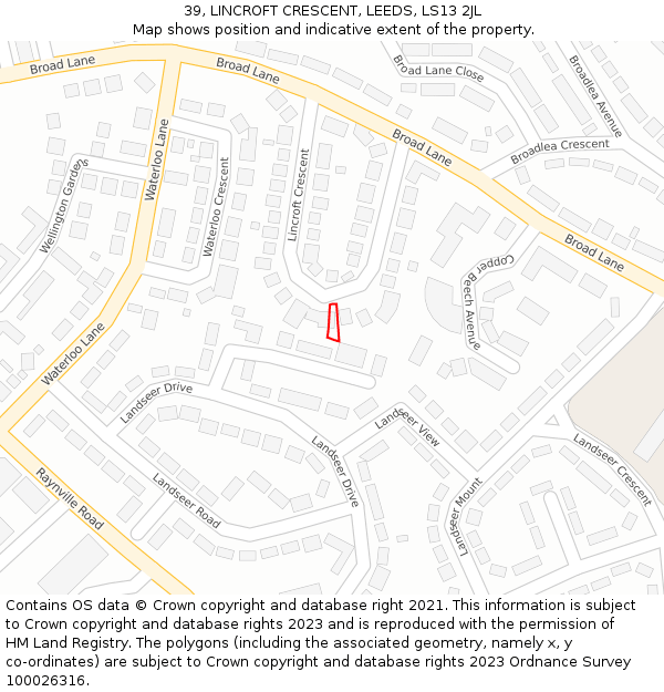 39, LINCROFT CRESCENT, LEEDS, LS13 2JL: Location map and indicative extent of plot