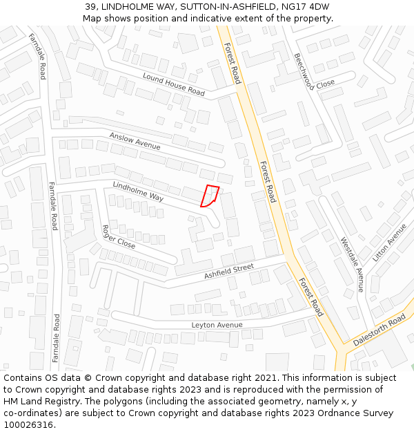 39, LINDHOLME WAY, SUTTON-IN-ASHFIELD, NG17 4DW: Location map and indicative extent of plot