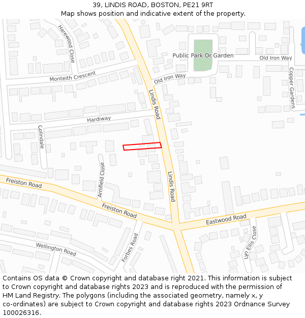 39, LINDIS ROAD, BOSTON, PE21 9RT: Location map and indicative extent of plot