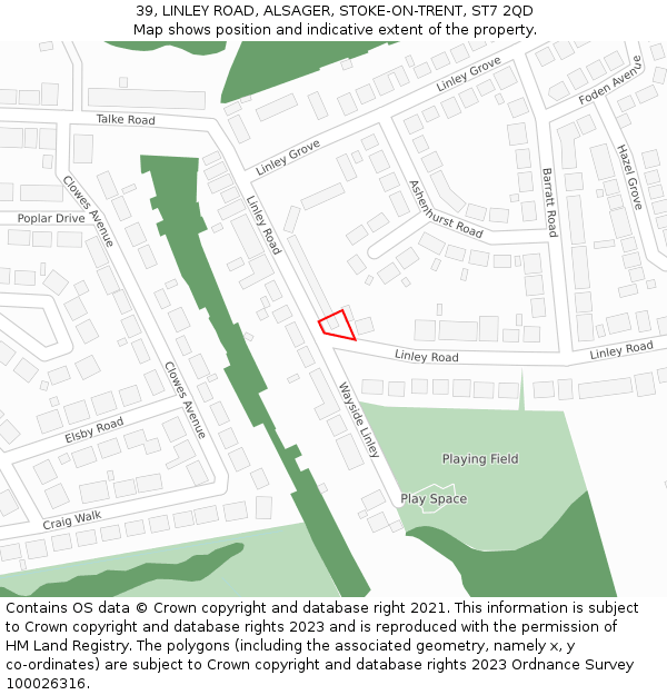 39, LINLEY ROAD, ALSAGER, STOKE-ON-TRENT, ST7 2QD: Location map and indicative extent of plot