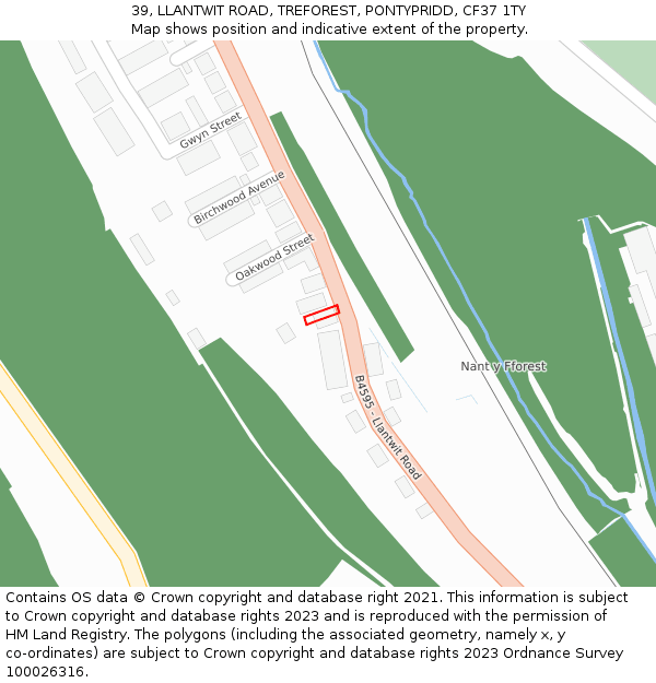 39, LLANTWIT ROAD, TREFOREST, PONTYPRIDD, CF37 1TY: Location map and indicative extent of plot