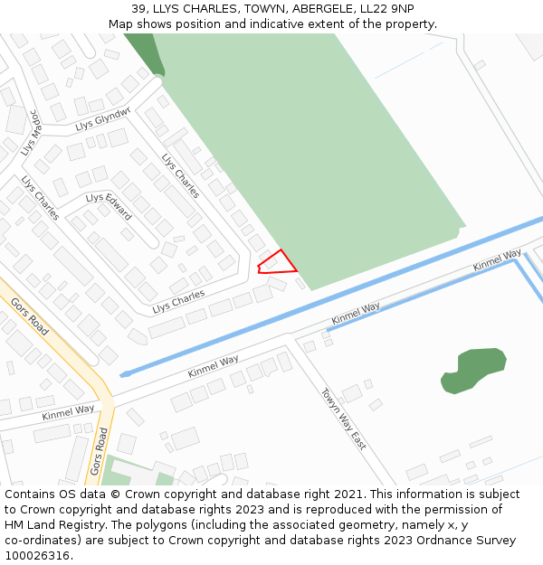 39, LLYS CHARLES, TOWYN, ABERGELE, LL22 9NP: Location map and indicative extent of plot