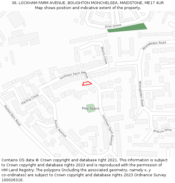 39, LOCKHAM FARM AVENUE, BOUGHTON MONCHELSEA, MAIDSTONE, ME17 4UR: Location map and indicative extent of plot