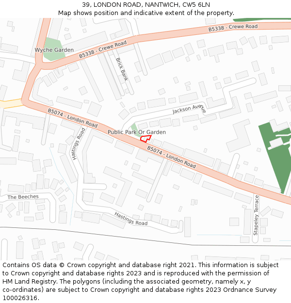 39, LONDON ROAD, NANTWICH, CW5 6LN: Location map and indicative extent of plot