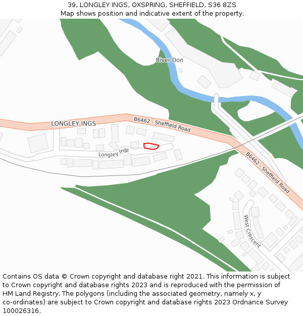 39, LONGLEY INGS, OXSPRING, SHEFFIELD, S36 8ZS: Location map and indicative extent of plot