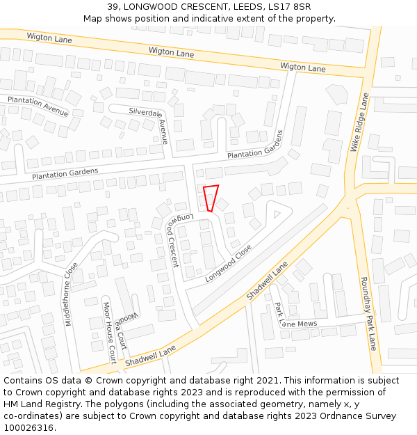 39, LONGWOOD CRESCENT, LEEDS, LS17 8SR: Location map and indicative extent of plot