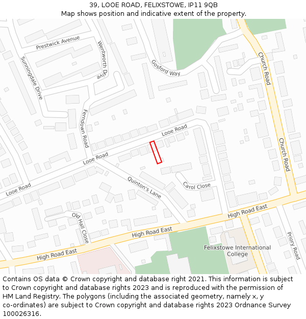 39, LOOE ROAD, FELIXSTOWE, IP11 9QB: Location map and indicative extent of plot