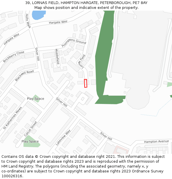 39, LORNAS FIELD, HAMPTON HARGATE, PETERBOROUGH, PE7 8AY: Location map and indicative extent of plot