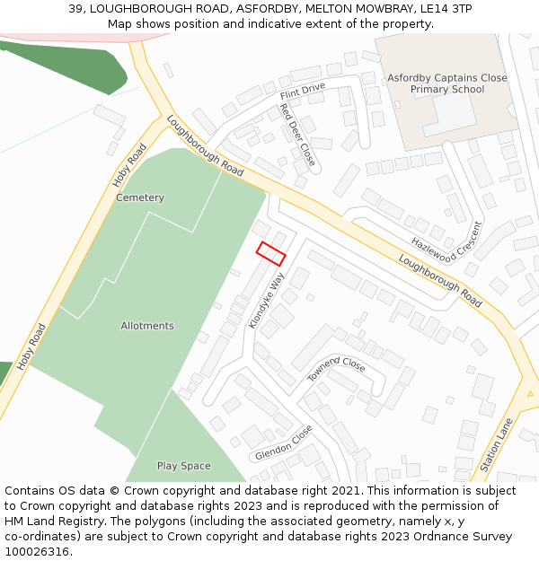 39, LOUGHBOROUGH ROAD, ASFORDBY, MELTON MOWBRAY, LE14 3TP: Location map and indicative extent of plot