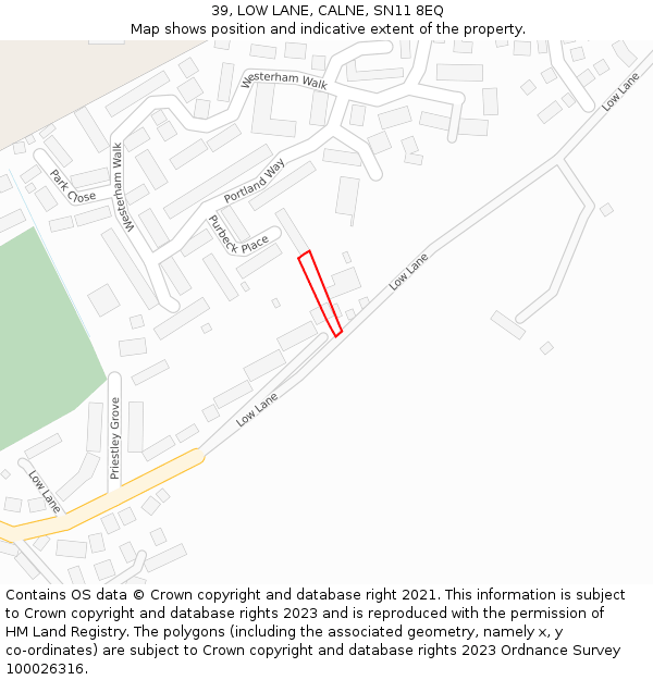 39, LOW LANE, CALNE, SN11 8EQ: Location map and indicative extent of plot