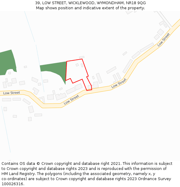 39, LOW STREET, WICKLEWOOD, WYMONDHAM, NR18 9QG: Location map and indicative extent of plot