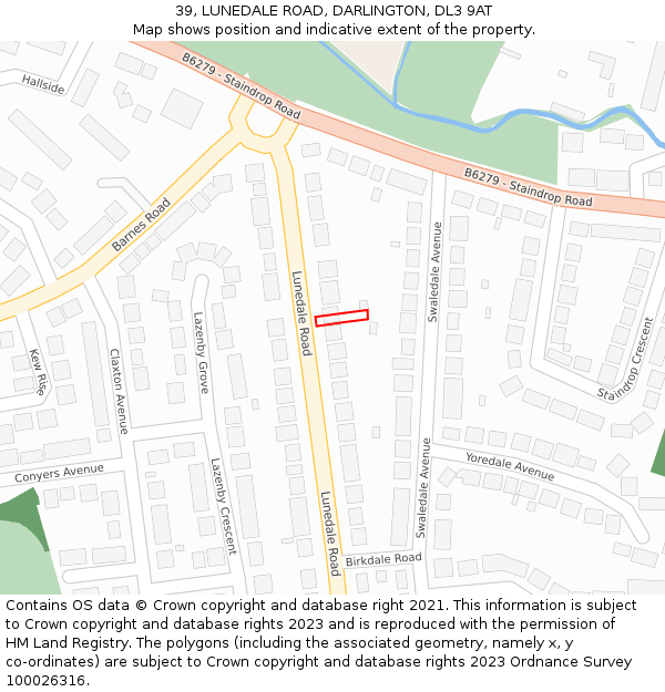 39, LUNEDALE ROAD, DARLINGTON, DL3 9AT: Location map and indicative extent of plot